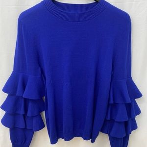 La Seine cobalt blue ruffle sleeve sweater size Large